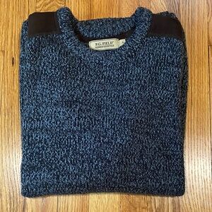 Black and Grey Heather Sweater with Faux Suede Elbow and Shoulder Patches